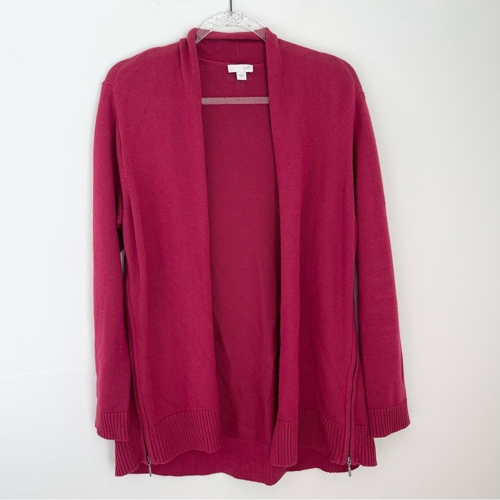 J.Jill Side Zip Open Front Cardigan Burgundy Maroon S Cotton Blend